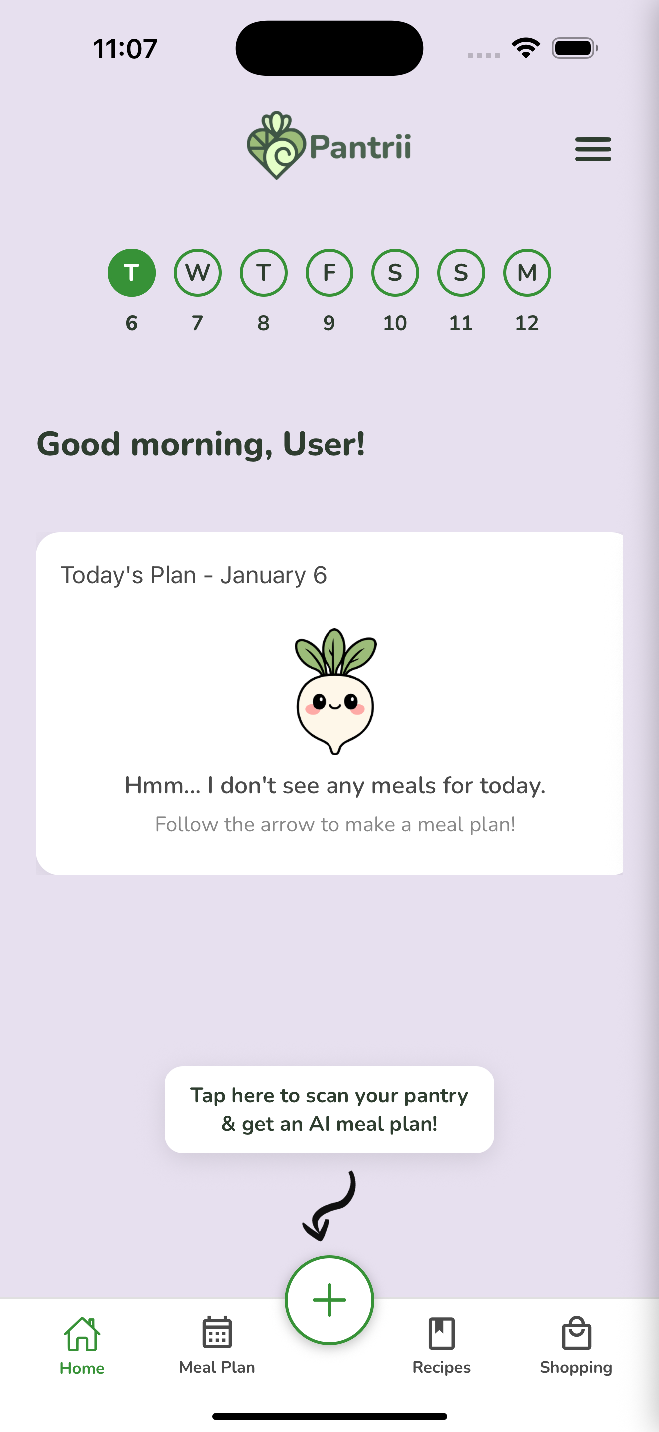 Pantrii AI Home Screen